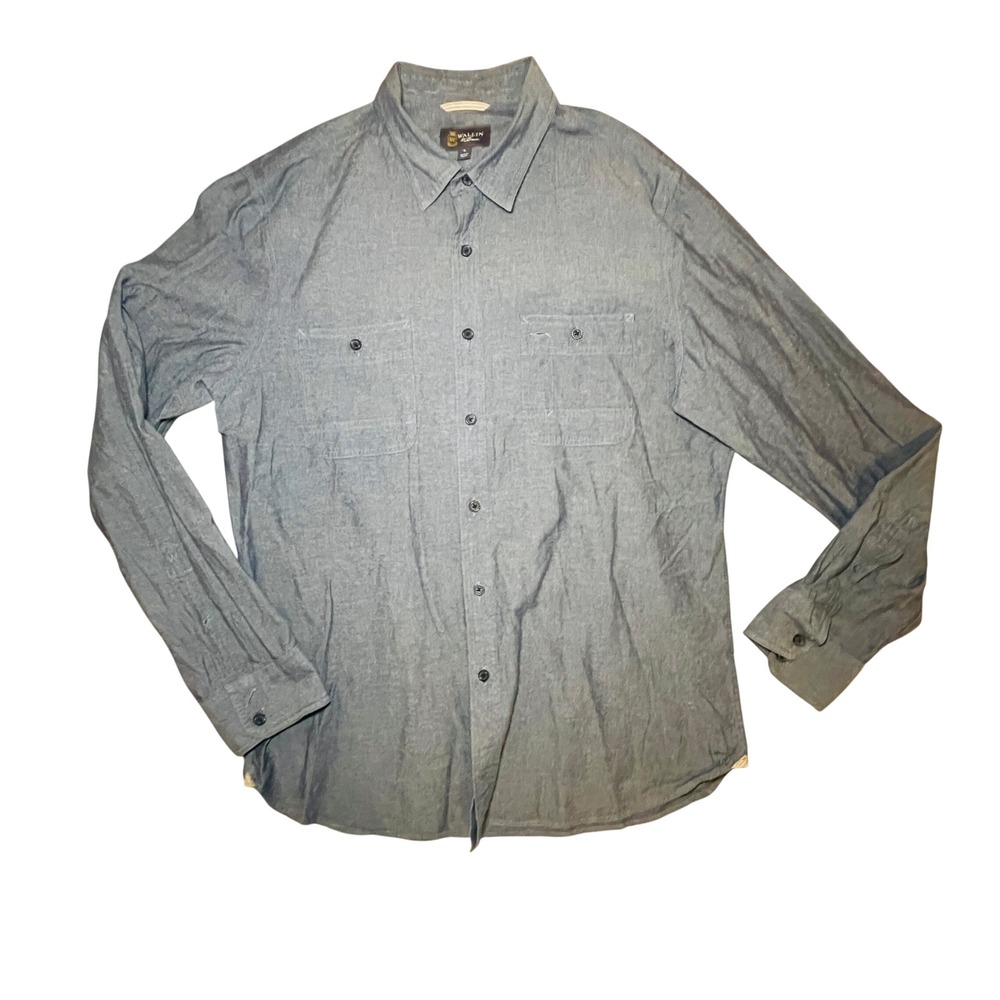 Wallin & Bros Shirt Large Blue Long Sleeve Cotton Button Front Pocket WB258396MN